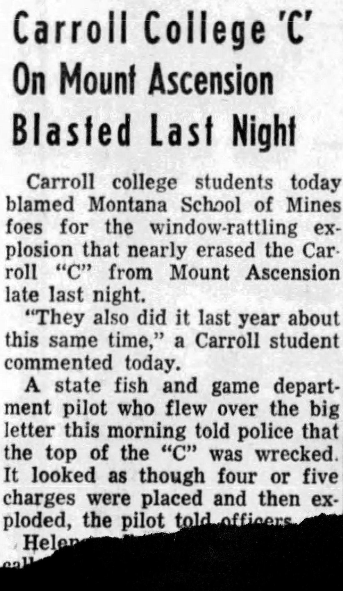 "Carroll College 'C' blasted"